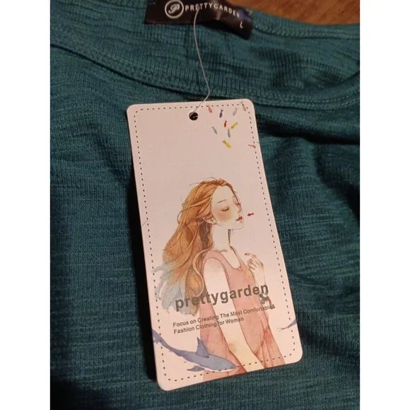 PRETTYGARDEN Womens L Elegant Long Lantern Sleeve Short Dress Crewneck Tie Waist - Picture 5 of 6